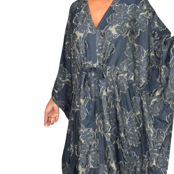 Billy Reid Jacquard Kaftan Dress Blue Long Oversized Caftan Fringe Medium Large - Picture 10 of 16